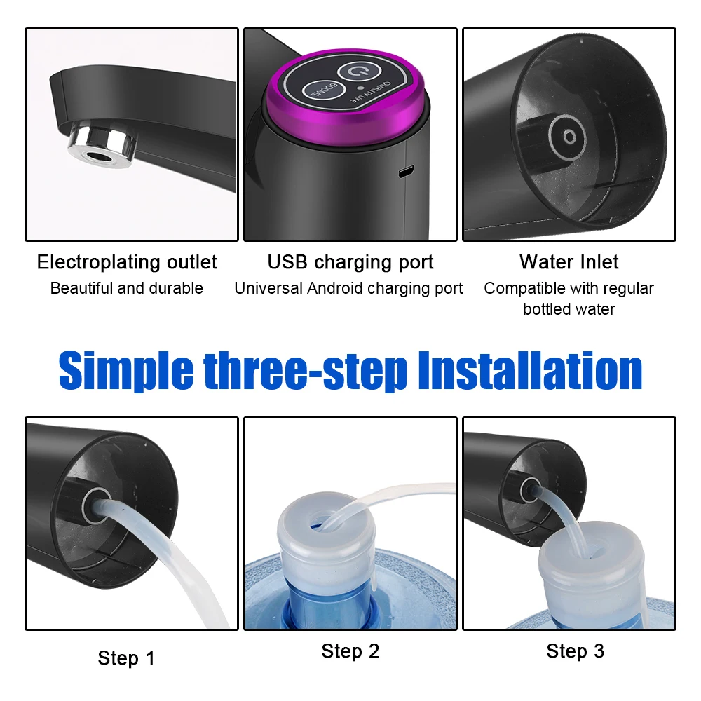 Electric Water Pump Button Dispenser Automatic Water Dispenser Gallon Bottle Drinking Switch USB Charging Touch Control