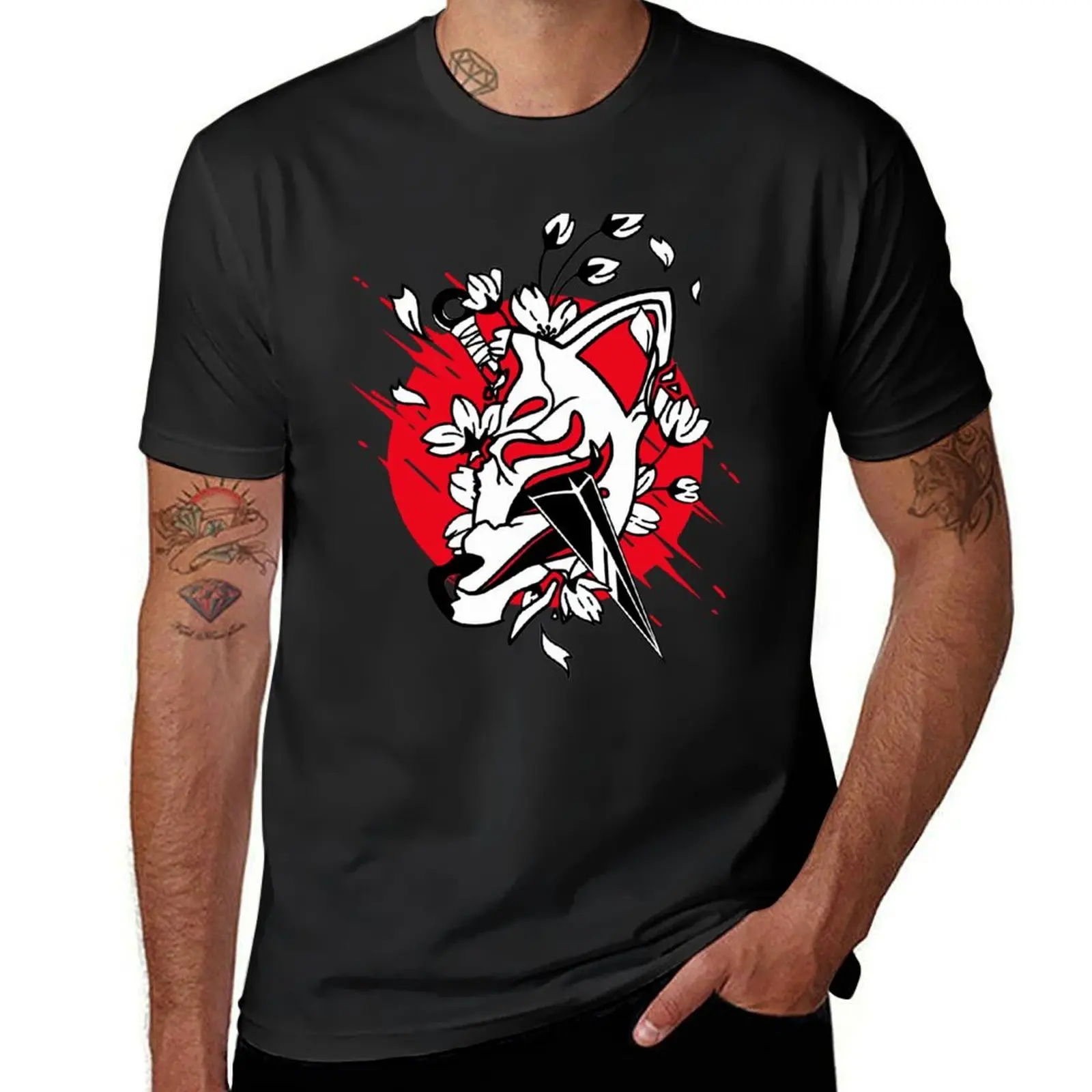 kitsune mask shinobi kunai T-Shirt aesthetic clothes boys whites plain black t shirts men