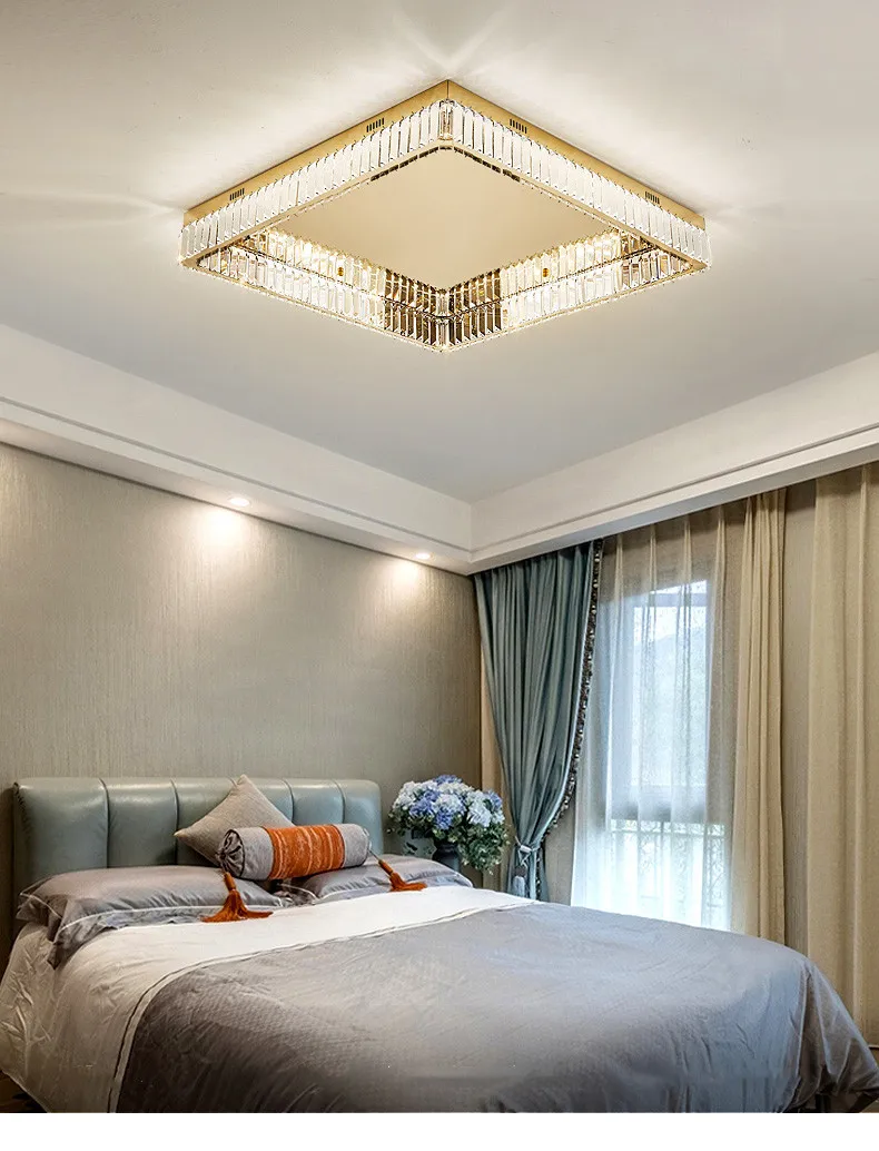 Crystal LED Dimmable Ceiling Lights Home Square Steel