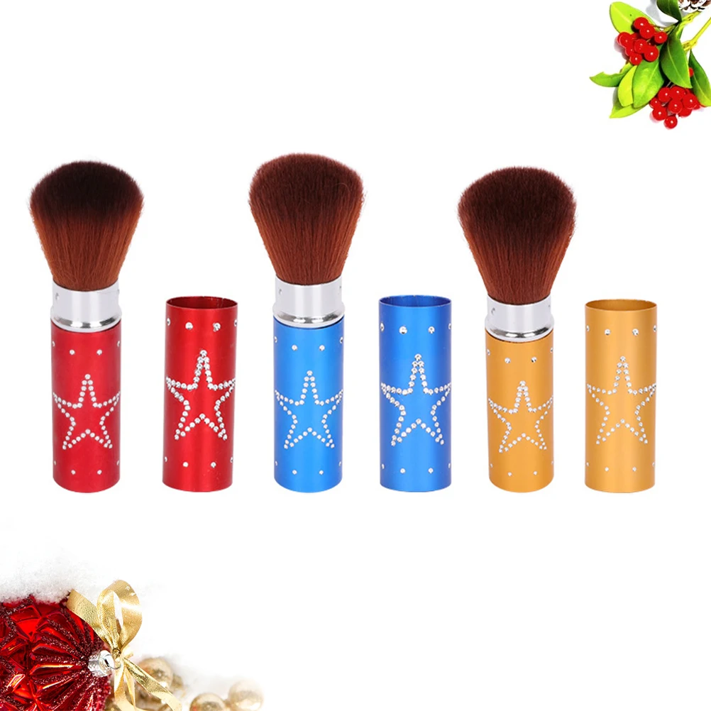 

3pcs Makeup Brush Portable Retractable Foundation Blush Powder Compact Nylon Fiber Ergonomic Handle Travel Shopping