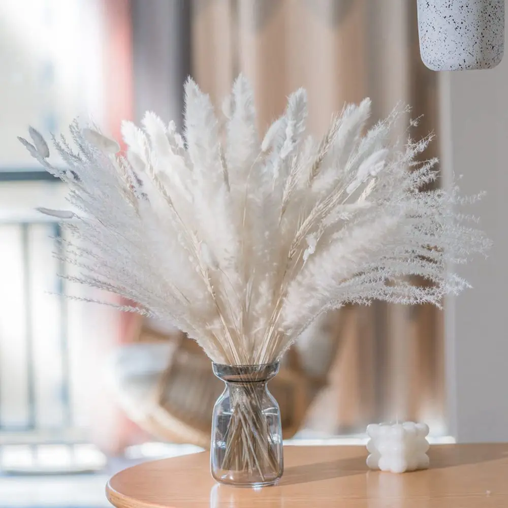 65pcs White Pampas Grass Boho Wedding Arrangement Dried Flower Bouquets Fluffy Natural Pampas iving Room Coffee Table Decoration