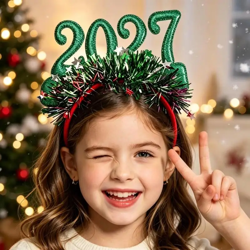 Langlebiges Weihnachts-Haarband mit Lichtern, süßer Glitzer-LED-Haarreif für das Neujahrsfest 2027, Cosplay-Kostüm – Detail 6
