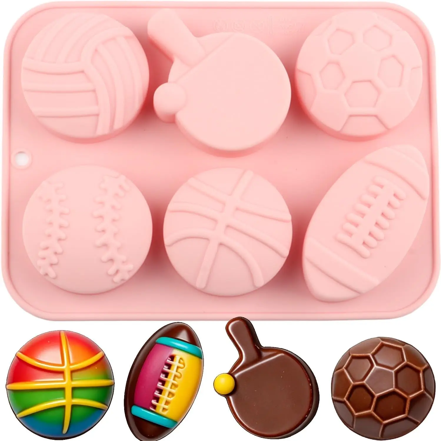 6 Cavity Sports Ball Silicone Chocolate Molds Baseball Soccer Table Tennis Volleyball Candy Mold for Cake Decoration