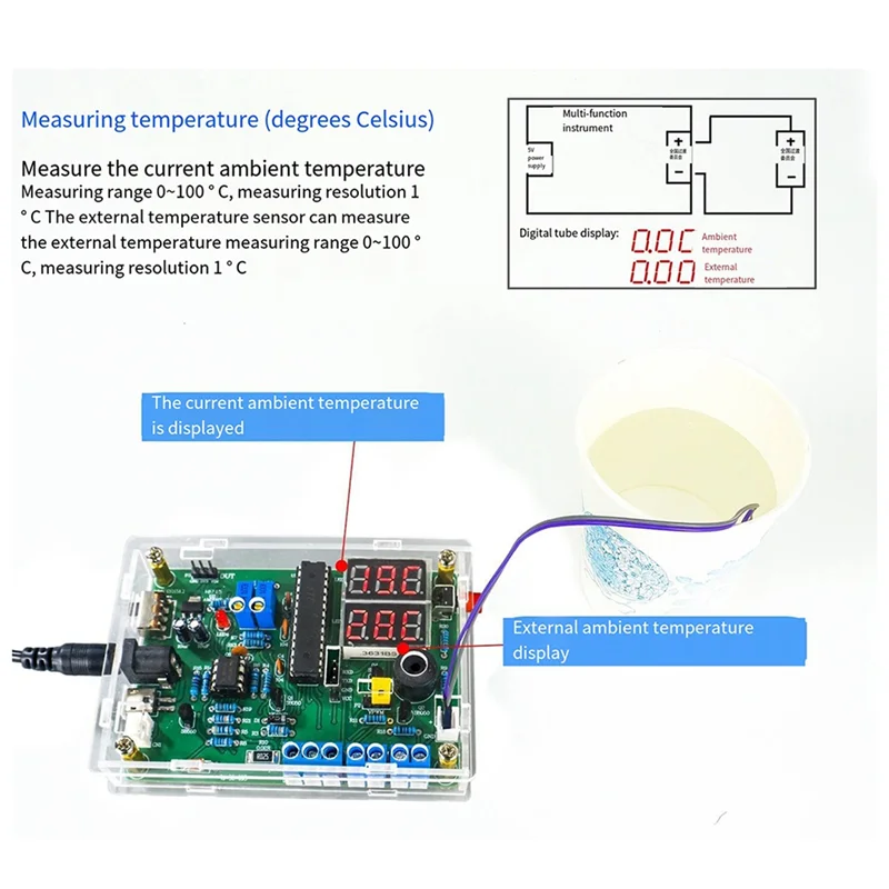 【Must-Haves】Multi-Function Meter DIY Soldering Kit Voltage Current Temperature Measurement PWM Signal Generator Loose Part TJ-56