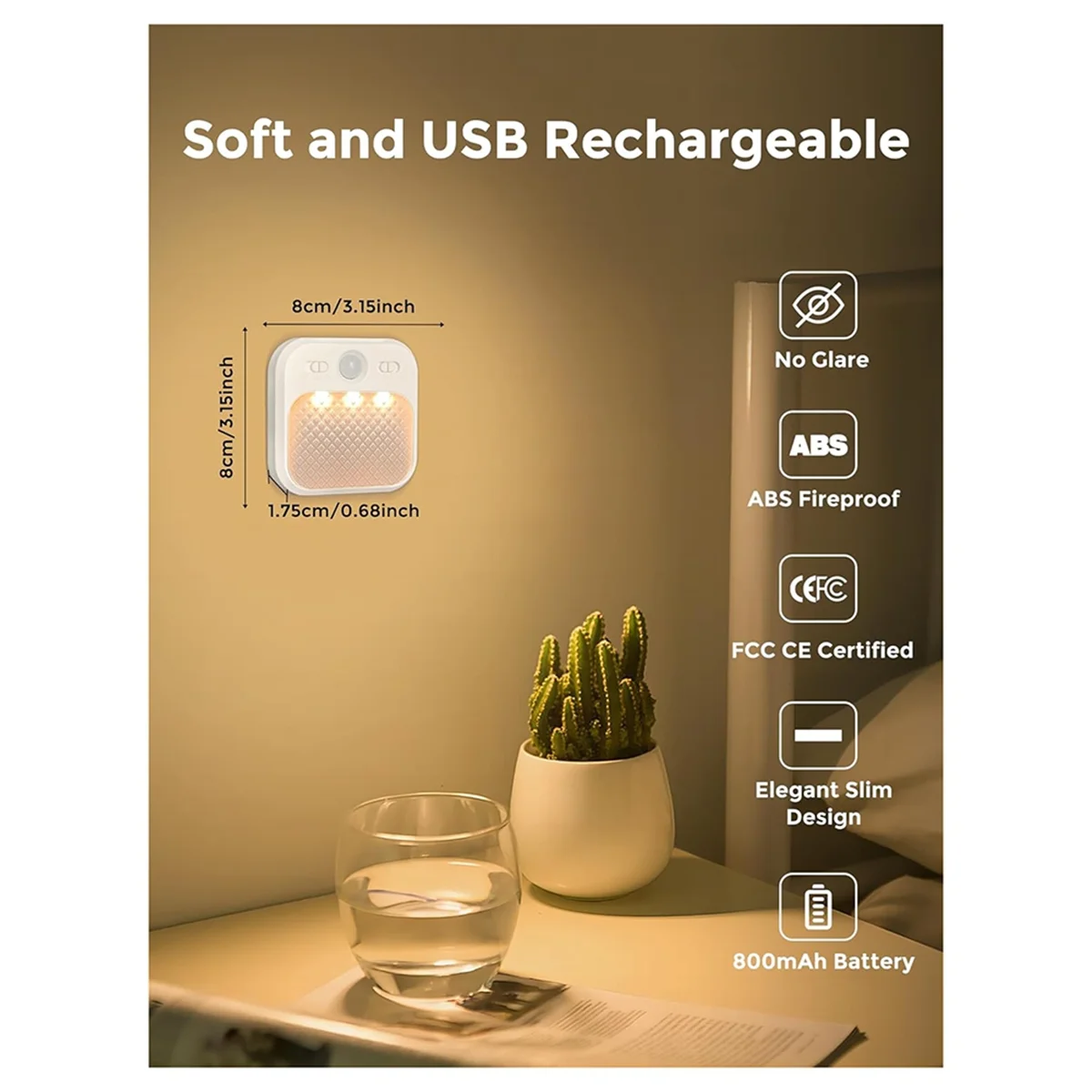 

A04I Intelligent Human Infrared Sensing Wardrobe Cabinet Corridor Stairs Kitchen Bedroom Lamp Automatic Charging Night Light