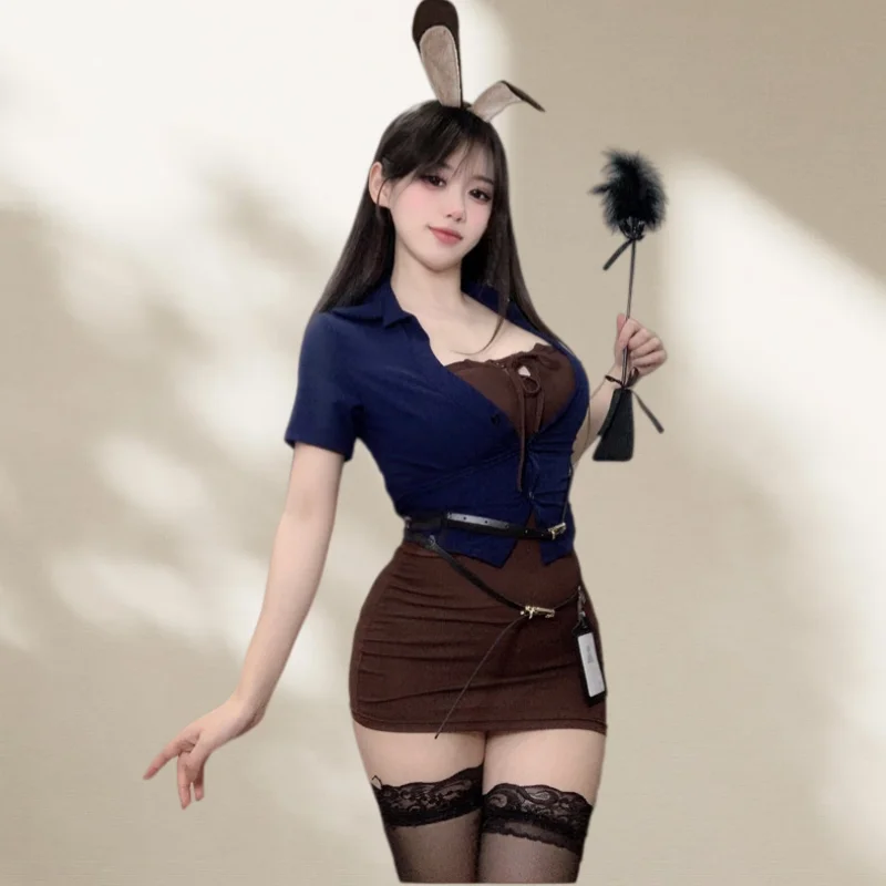 Nuevo Conjunto de Lencería de Dos Piezas para Mujer, Disfraz de Conejita, Uniforme de Oficina, Estilo Dulce, Lindo, Coqueto y Picante