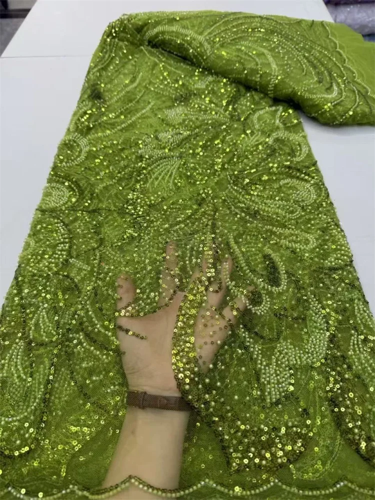 Luxury Black Sequin Tulle Lace Fabric Nigeria Heavy Beaded Lace 2025 High Quality 5 Yard For Bride Wedding Dresses Sewing