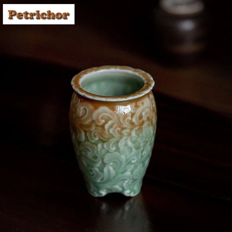 

Relief Celadon Vase Creative Cachepot Room Decor Plant Pot Household Flowerpot Tea Ceremony Equipment Decoration Craft Supplies