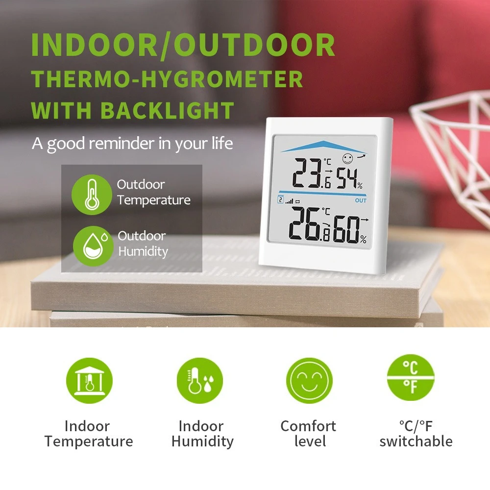 Wireless thermometer Indoor and outdoor electronic thermometer Comfort Magnetic band Backlight Infrared induction