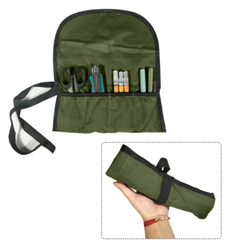 Canvas 4 Pockets Spanner Wrench Tool Roll Up Storage Bag for Carving Sculpting