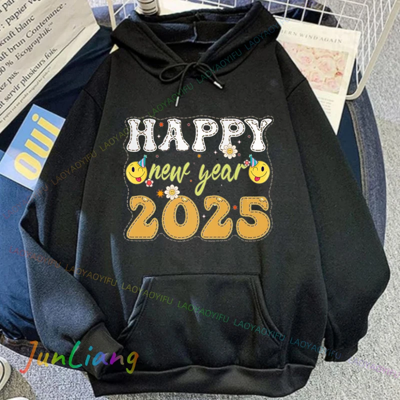 2025 حفلة ليلة رأس السنة تجمع الأسرة طباعة المرأة رجل هوديي الرجال الرجال هوديس ملابس للرجال مقنعين قميص بلوزات #4