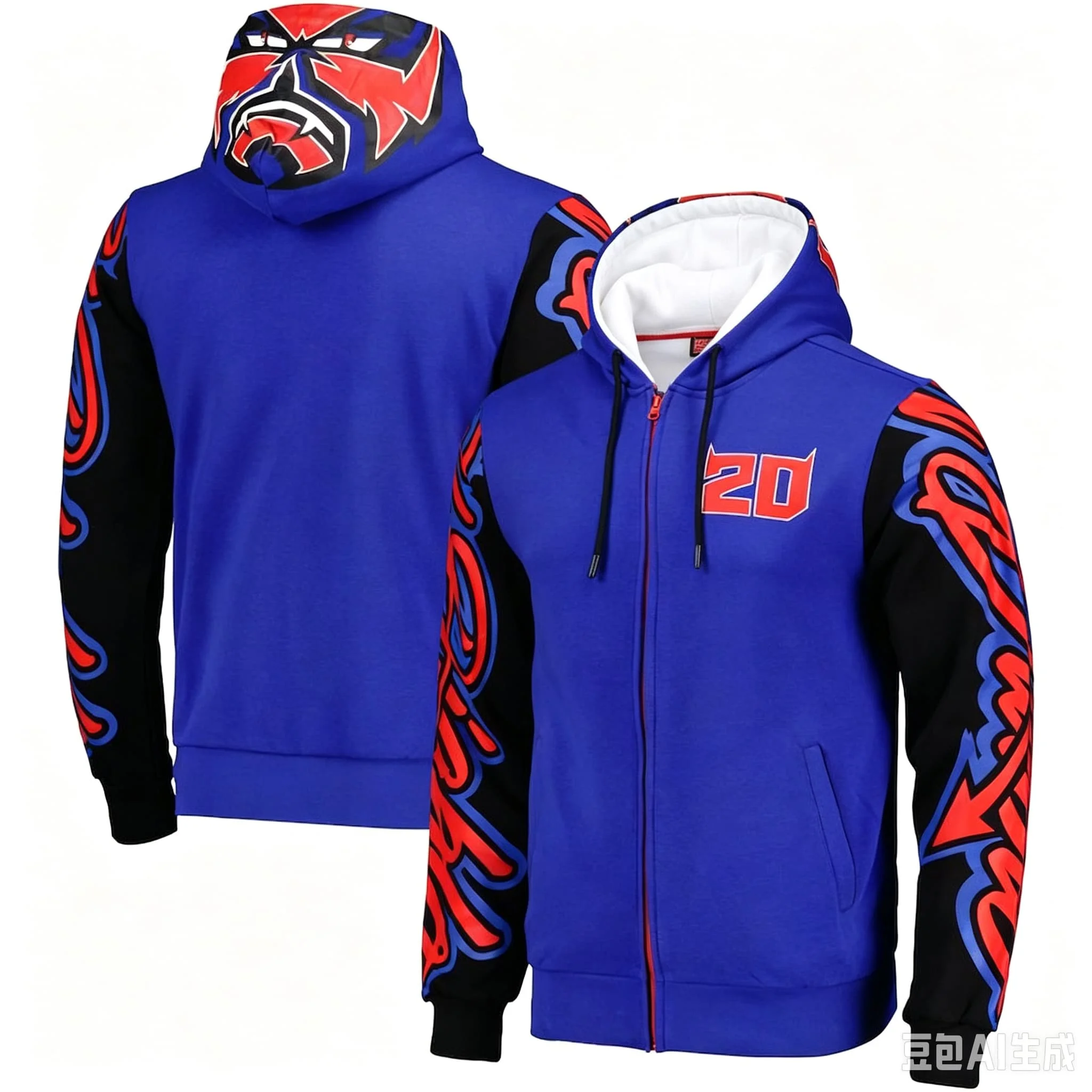 Men Number 20 Racing Zip Up Hoodie Tribal Sleeve Print Full Zip Hooded Sweatshirt Casual Motorsport Fan Tops Family Matching