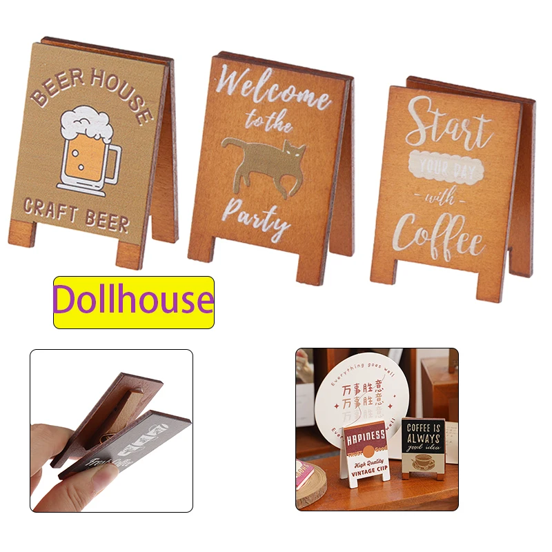 Casa de muñecas en miniatura, cartelera de madera de simulación, panadería, cafetería, casa de cerveza, letrero, modelo DIY, casa de juegos, accesorios de juguetes