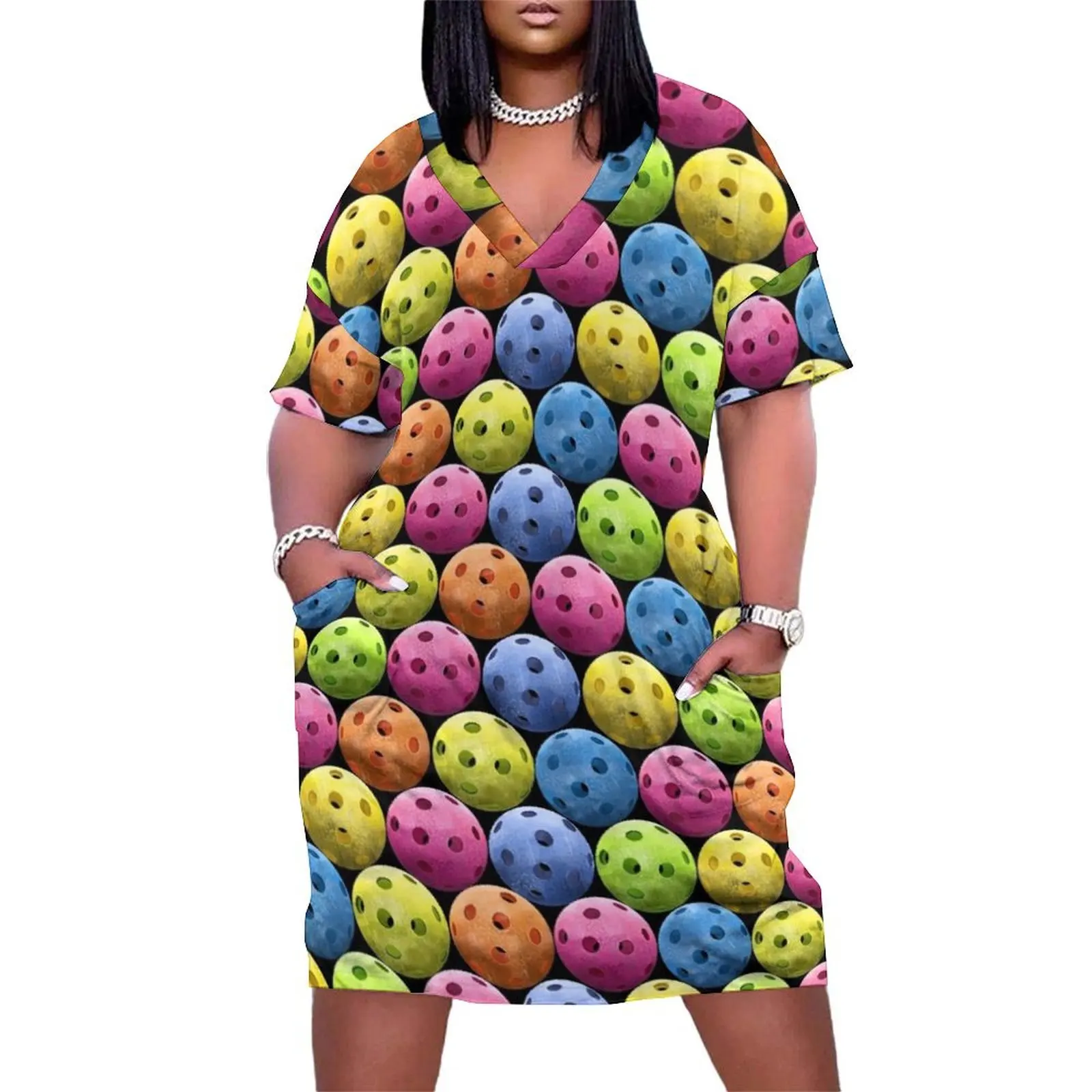 

Multi colored Pickleballs Loose Pocket Dress Women long dress beach outfits for women Women"s dresses