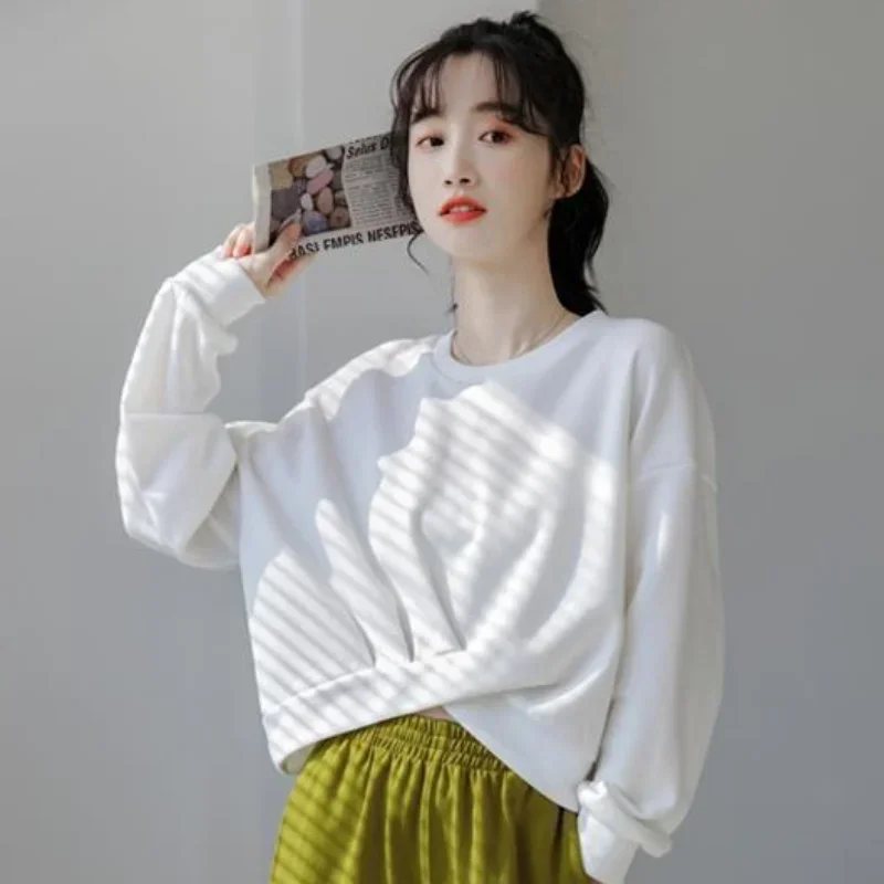 Sweatshirts for Women Asymmetrical Solid O-neck Spring All-match Fashion Students Korean Style Loose Classic Sudaderas Popular