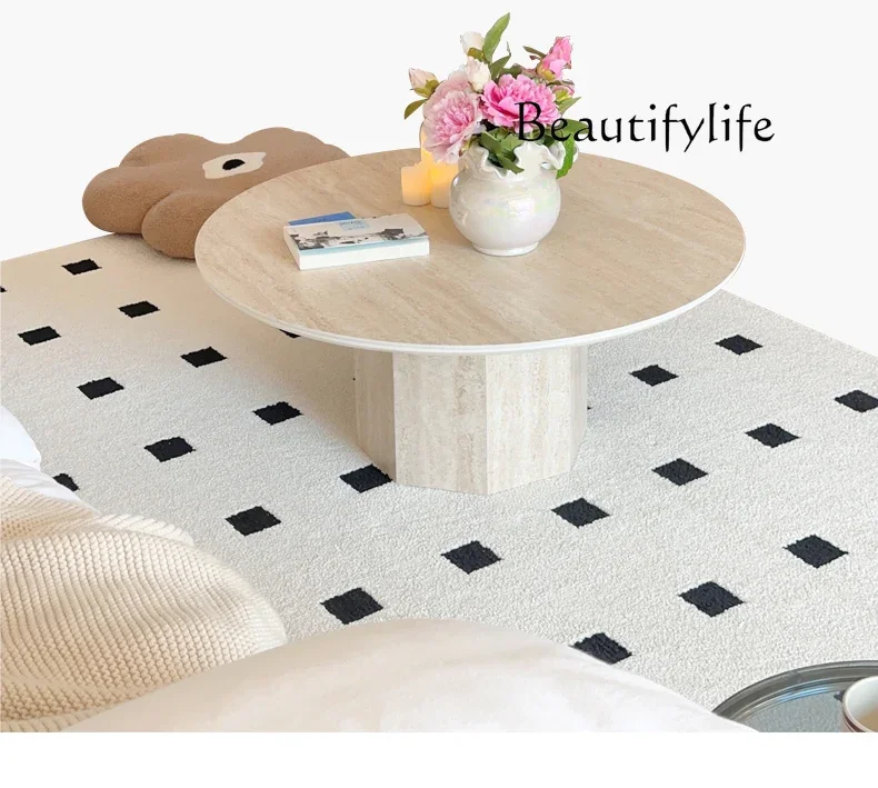 

Coffee table marble round designer French travertine rock slab round fashion living room home simple