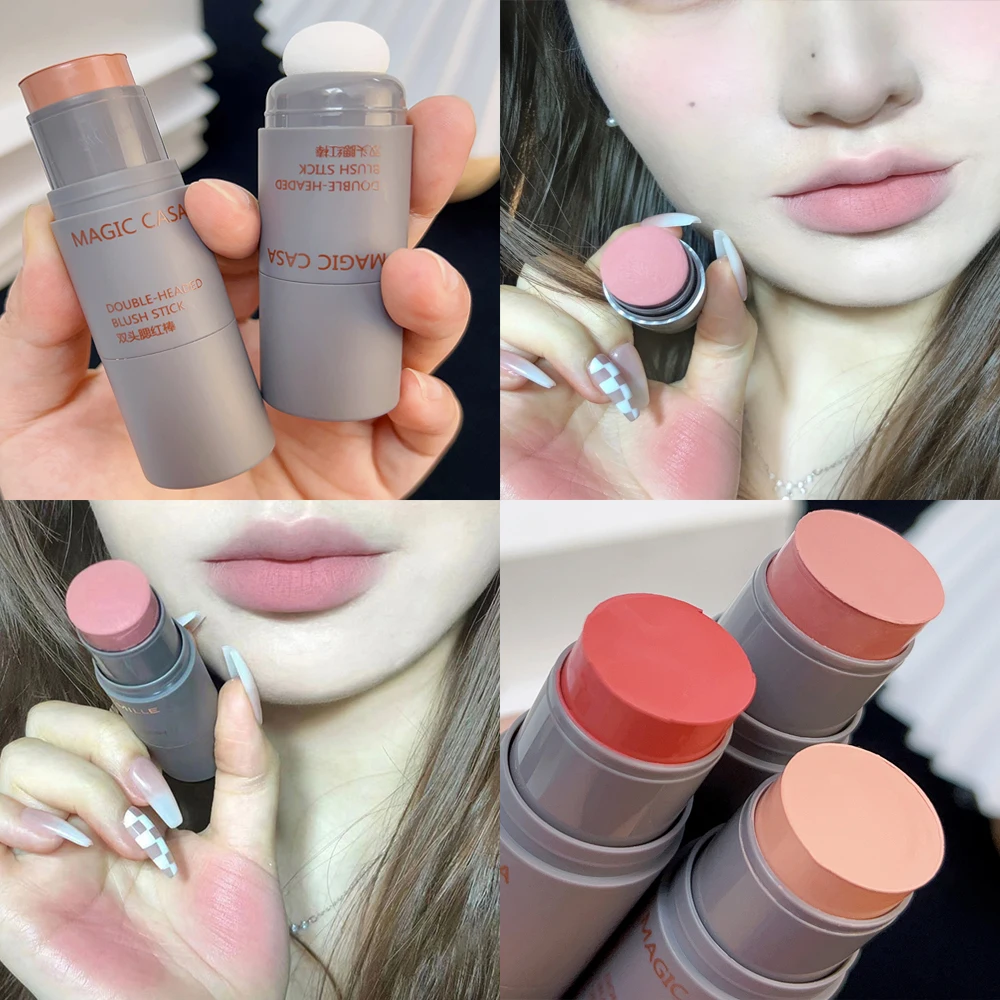 Paleta de colorete de doble punta, tinte de mejillas rosas, polvo de colorete, lápiz labial Natural, maquillaje facial, paleta de sombras de contorno de melocotón rojo mate