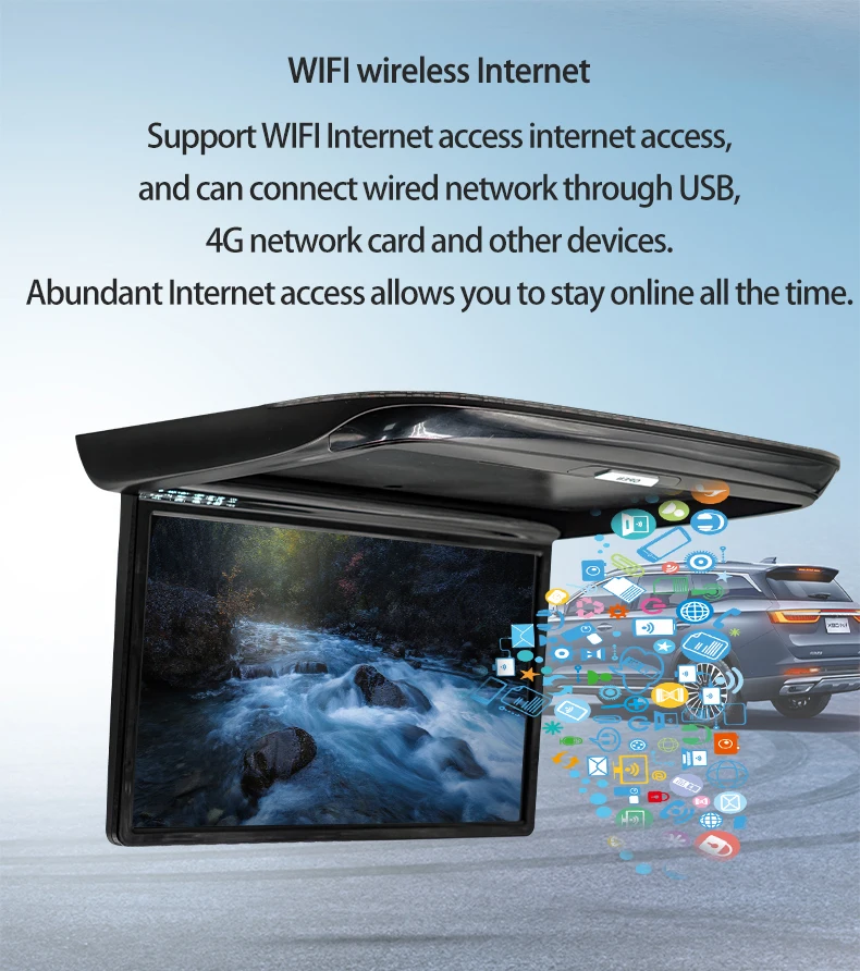 شاشة 16 بوصة تعمل بنظام أندرويد 10 OS 3+32 جيجابايت قابلة للطي على السقف مدمجة مدخل HD-MI ونطاق مزدوج Wlan للسيارة/المدرب/الوعاء #5