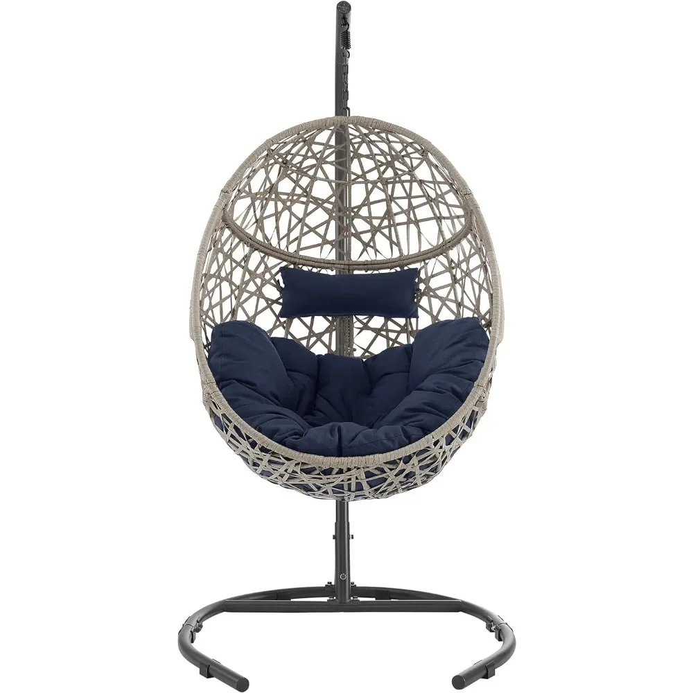 

Outdoor Egg Chair Swing with Stand - Wicker Tear Drop Hammock Chair with Cushion (Navy)