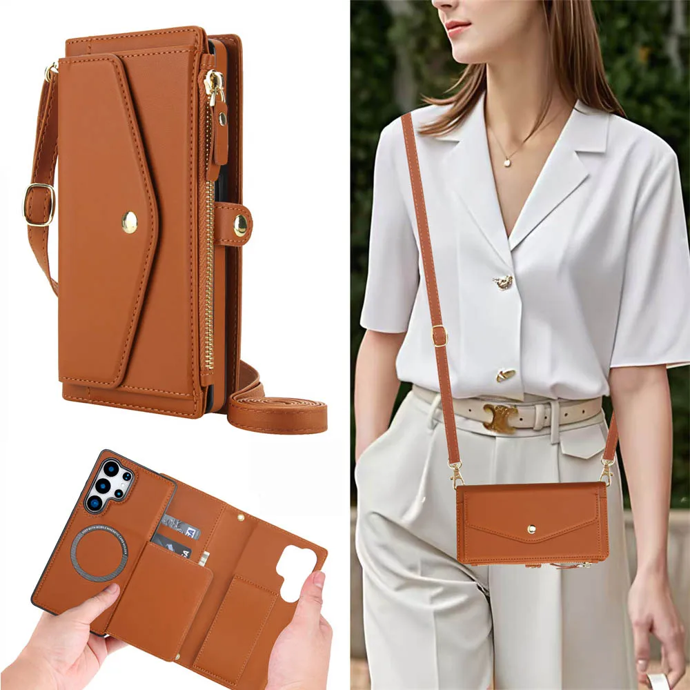 

Crossbody Purse for Samsung Galaxy S25 S24 Ultra S23 FE S22 S21 S20 Plus Leather Flip Case Wallet Retro Vintage Card Slots Coque