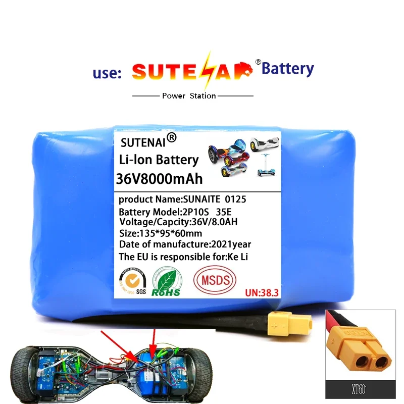 100% New 36V 18650 Li-ion battery 10s2p 36v battery 8000mAh battery pack 42V 8000mah scooter twist car battery+Free Delivery