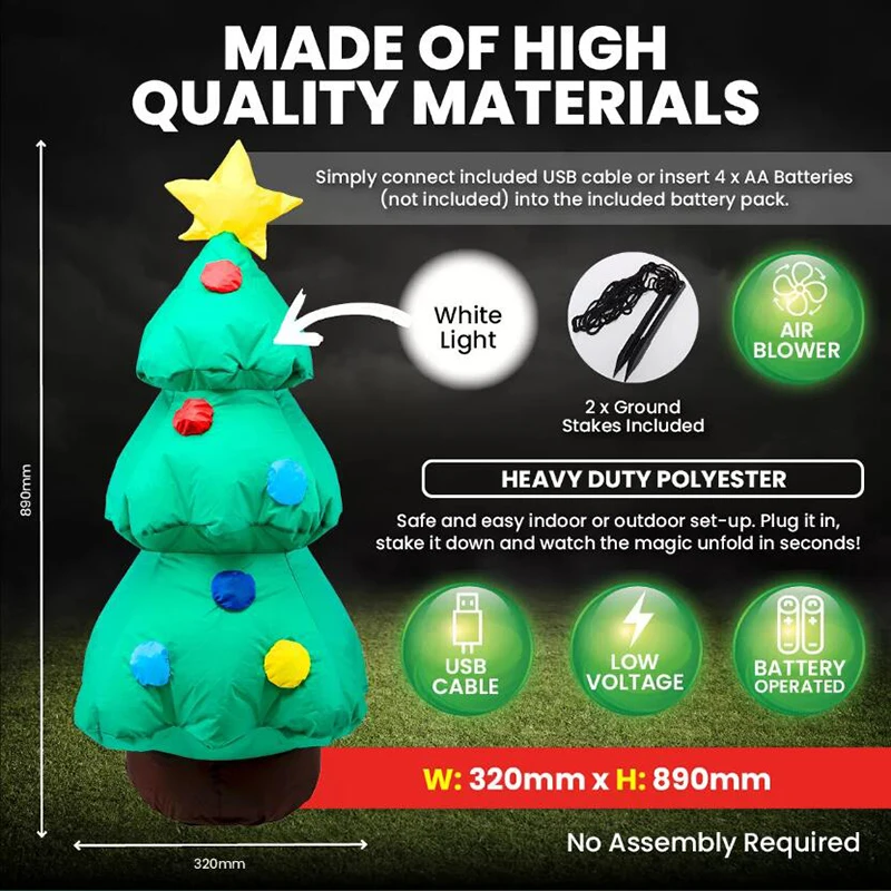 Pohon Natal raksasa tiup 80cm dengan mainan berlampu Led alat peraga pesta Natal pernikahan ulang tahun mainan Dekorasi Rumah halaman