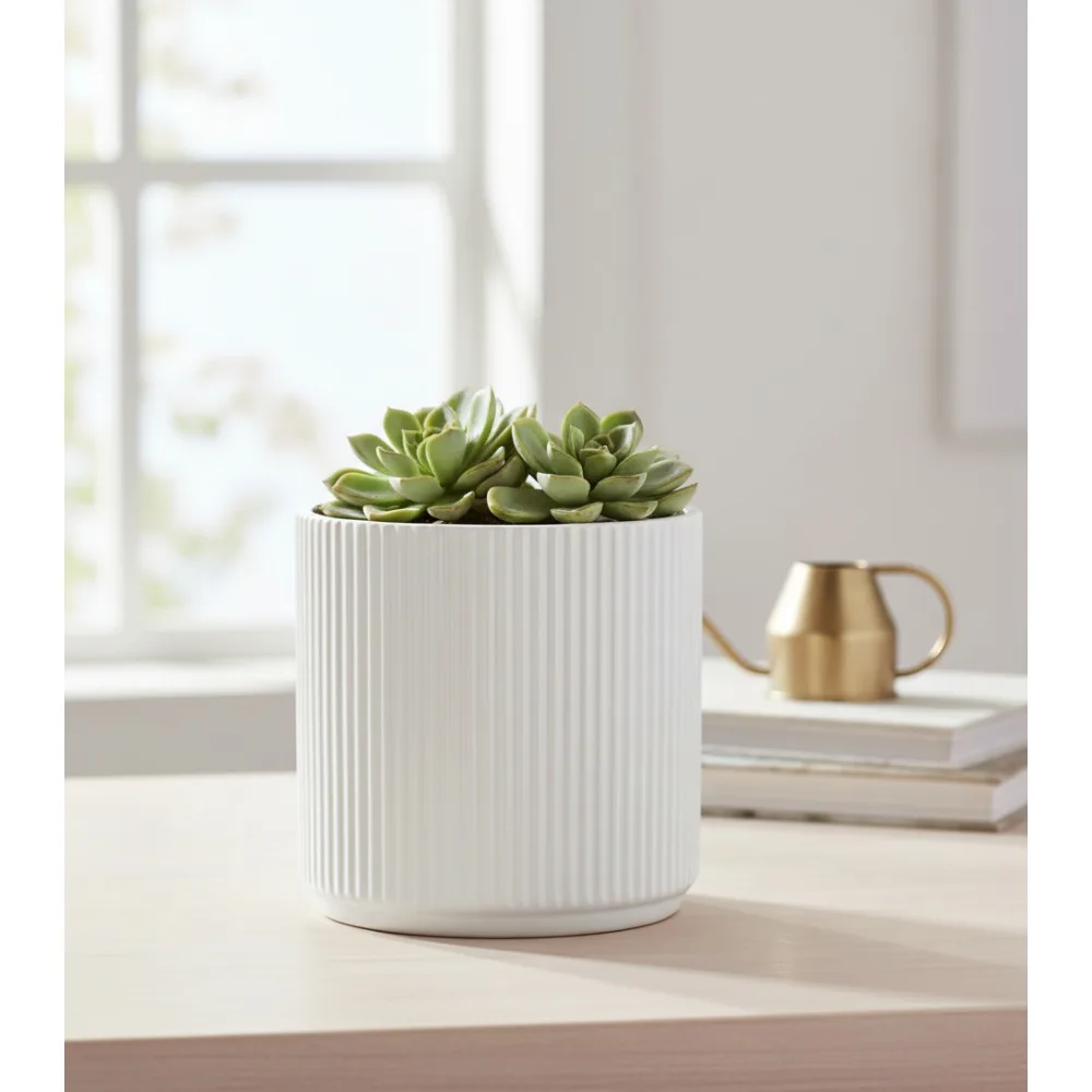 

8-inch White Fluted Ceramic Planter for Succulents Herbs Flowers Indoor Outdoor Plant Decor