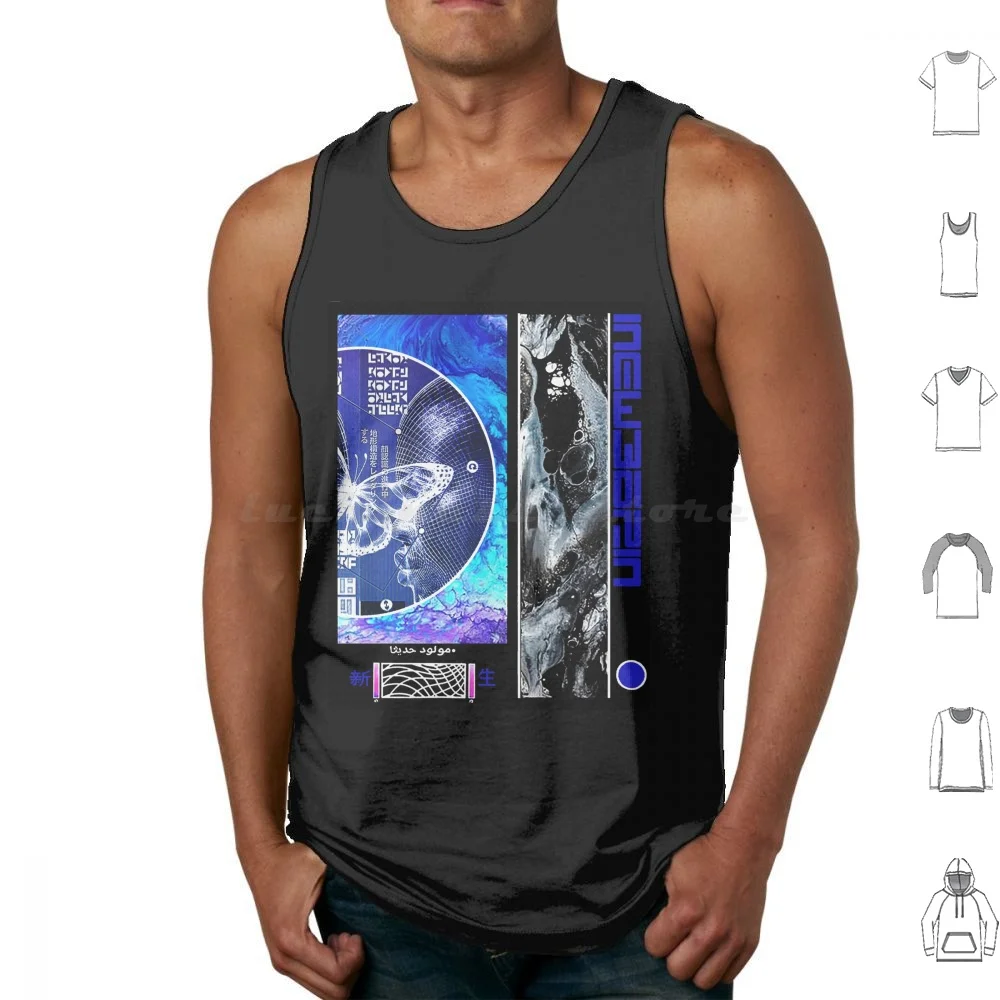 Colorful Vaporwave Aesthetic Graphic Design Tank Tops Vest Sleeveless Vaporwave Japanese Cyborg Robot Glitch Hipster