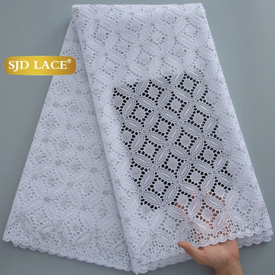 

SJD LACE White Austria Swiss Voile Lace Fabric 2026 New 5 Yards African Nigerian Cotton Lace Lace for Women Party Wedding 4874