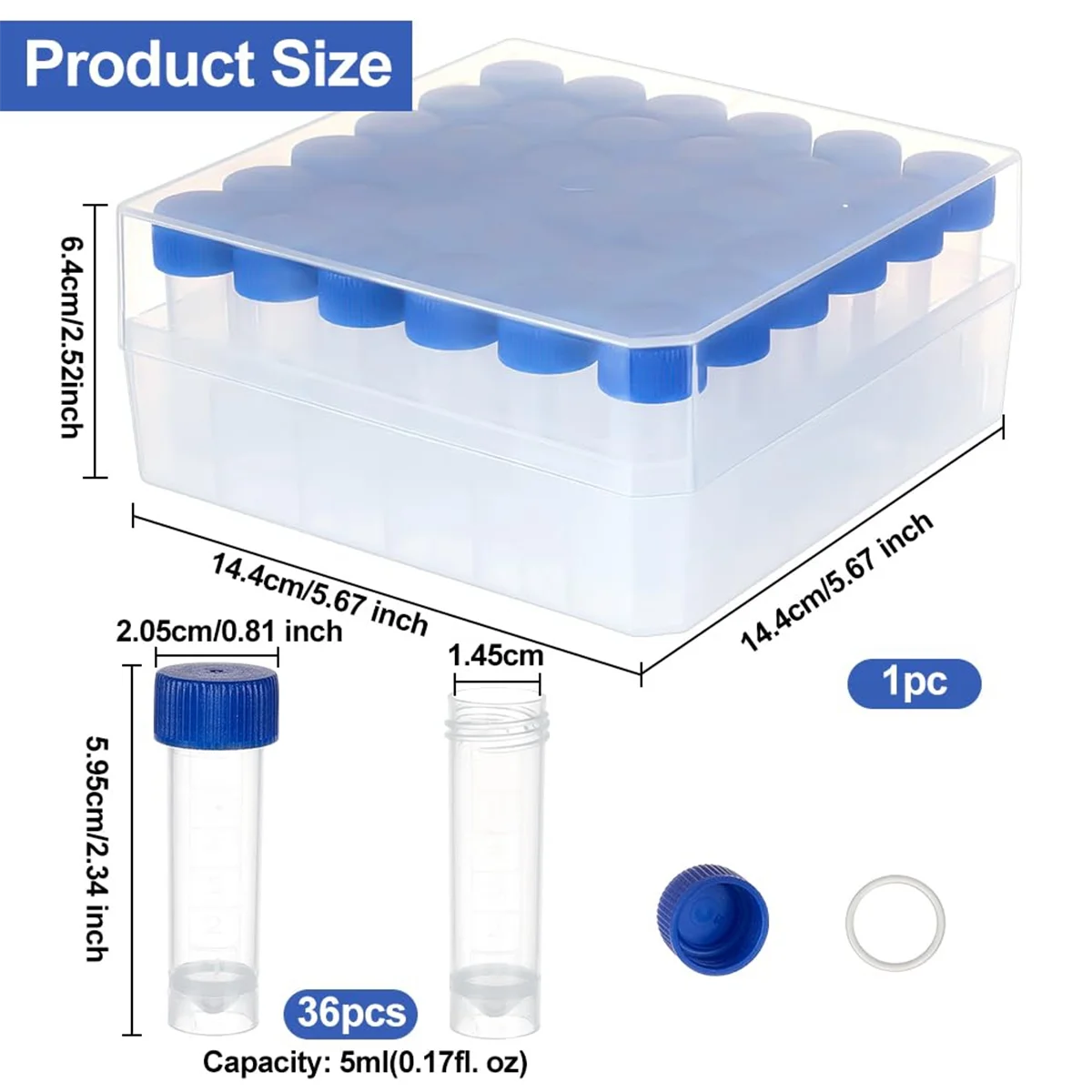 36Pcs 5Ml Cryo Tubes Plastic Vials with Screw Caps Small Sample Tubes Test Tubes with Storage Box for Lab Supplies