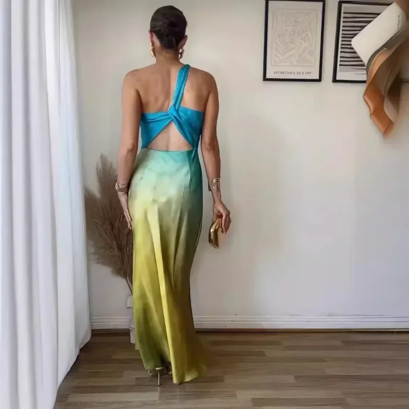 Robe en Satin à Dos auxpour Femme, Tenue de Plage, Été 2024