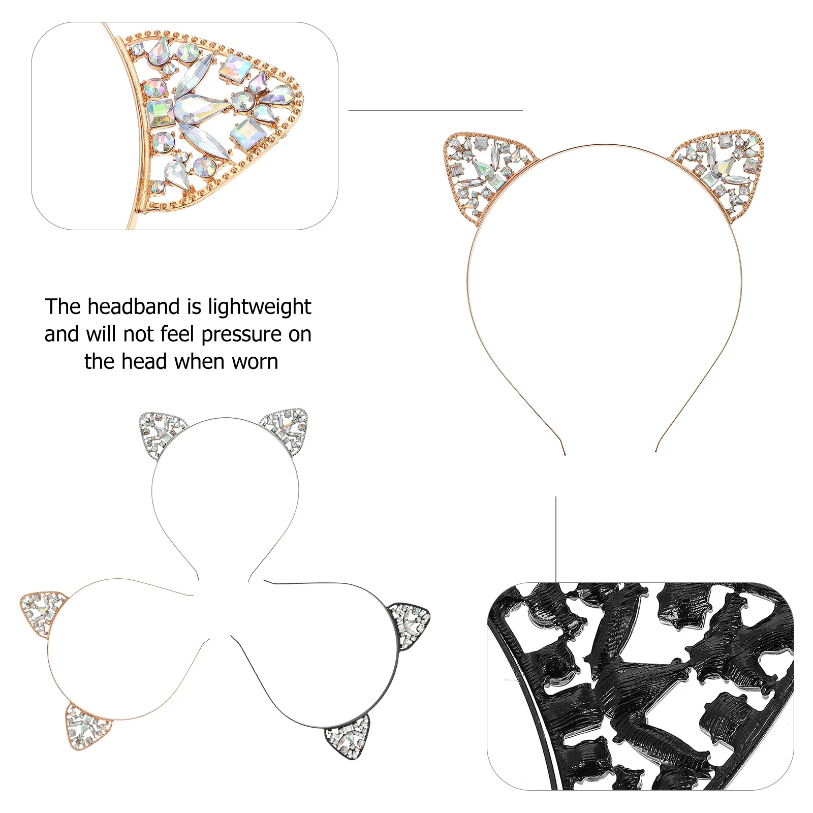 

3Pcs Female Cat Ear Hair-Hoop Shiny Crystal Design Party Headdress for Girls Women Fashion Hair Accessories Birthday Prom Gift