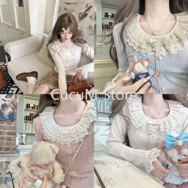 New Japanese Style Kawaii Sweet Tops Spicy Girls Lace Up Long Sleeve Fashion Blouse Woman Aesthetic Cute Korean Style Clothing