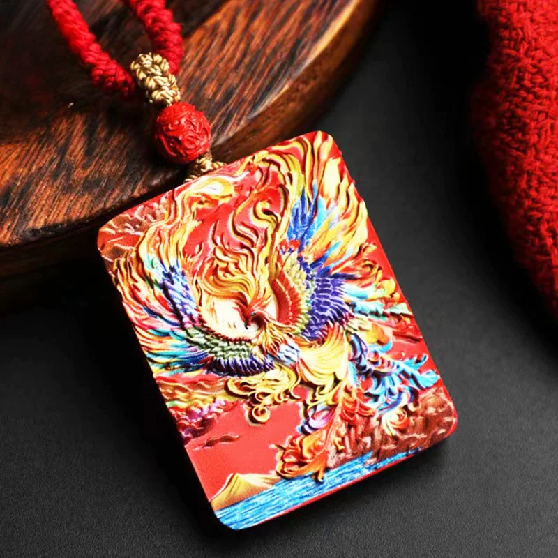 Cinnabar Water Flying Sand Painted Thangka Phoenix Brand Pendant Pendant