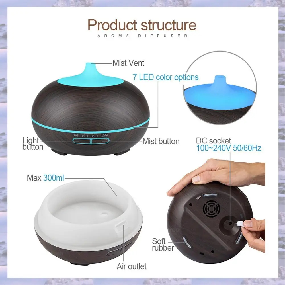 2025-400ML Essential Oil Diffusers Ultrasonic Auto-Off,7 Color Lights UK Plug