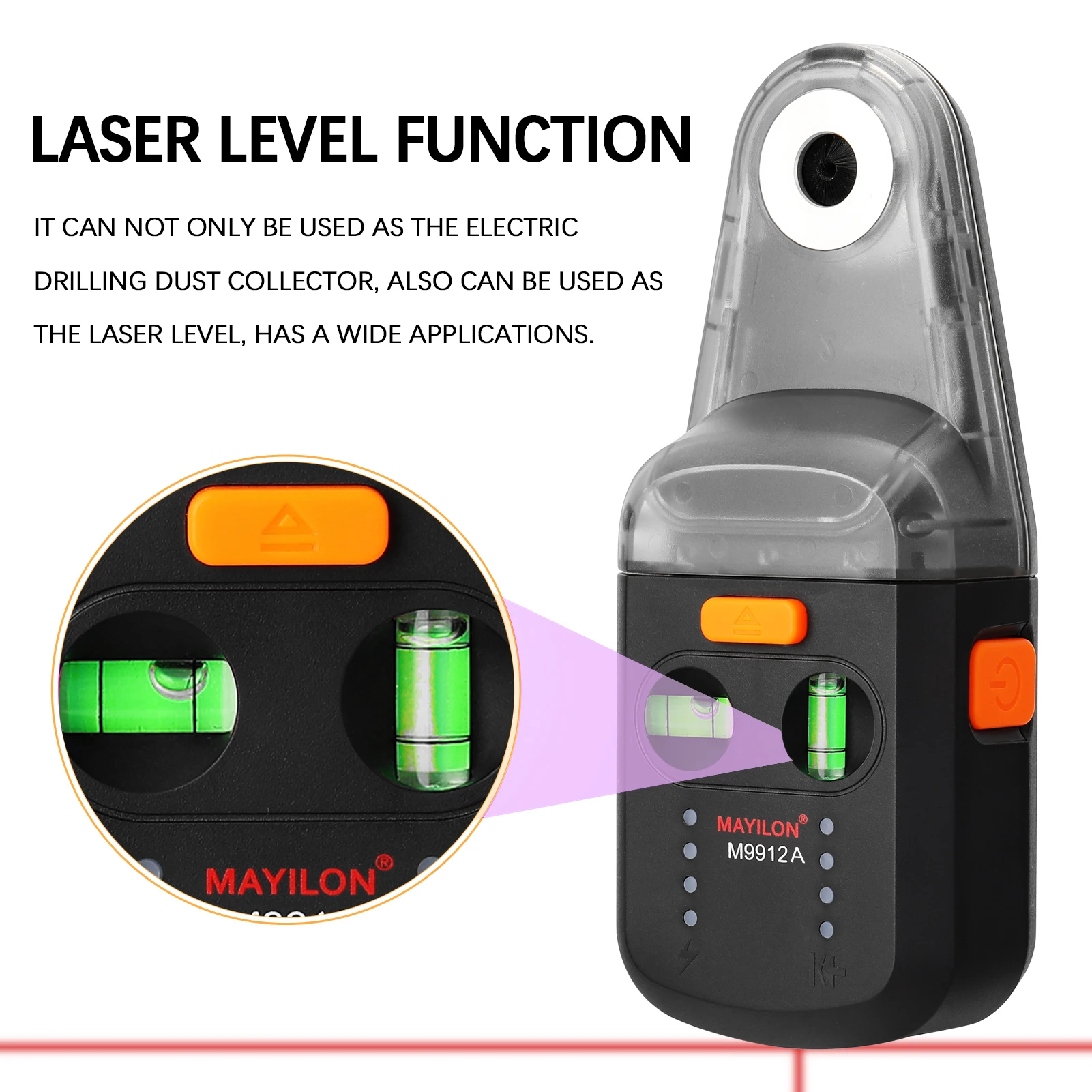 2 In 1 Electric Drilling Dust Collector Laser Level 5KG Load Bracket Bubble Levels Wall Drilling Dust Cleaning Suction Tools