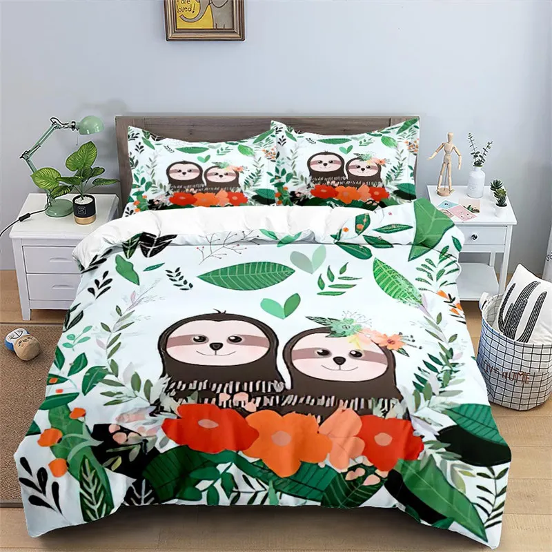 

Lovely Sloth Duvet Cover Set Cartoon Animal Bedding Set For Girls Boys Teens Dorm Bedroom Decor Microfiber King Comforter Cover