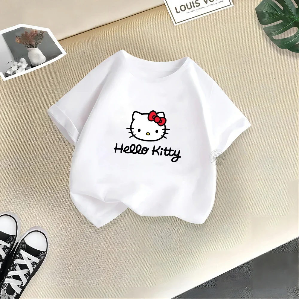 Cute Sanrio Clothing Summer Fashion Hello Kitty Cotton T-shirt for Baby Girls Cartoon T-shirt for Baby Girls Short Sleeved Casua