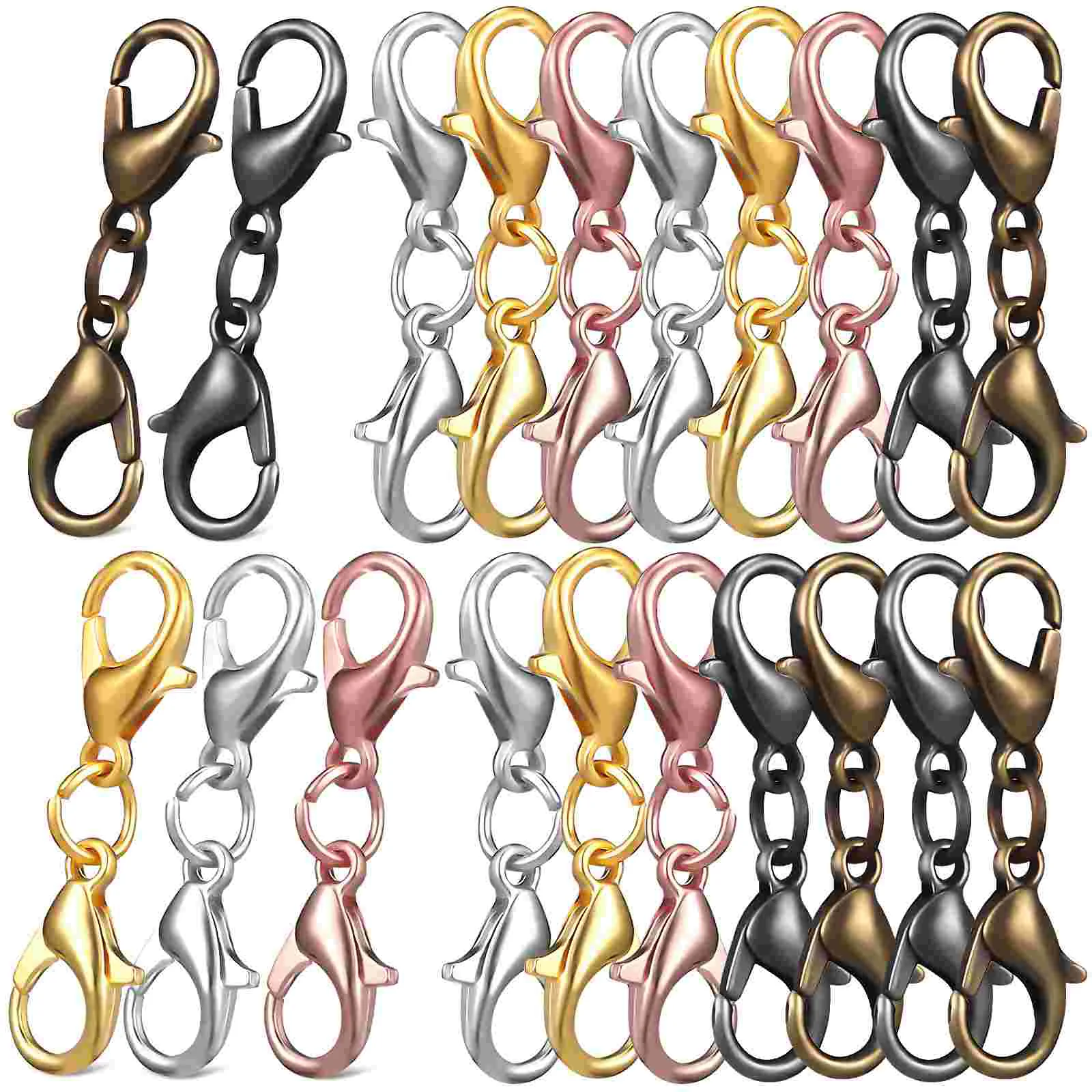 20 Pcs Jewelry Extender Necklace Clasp Double Lobster Zinc Alloy Bracelet DIY Office