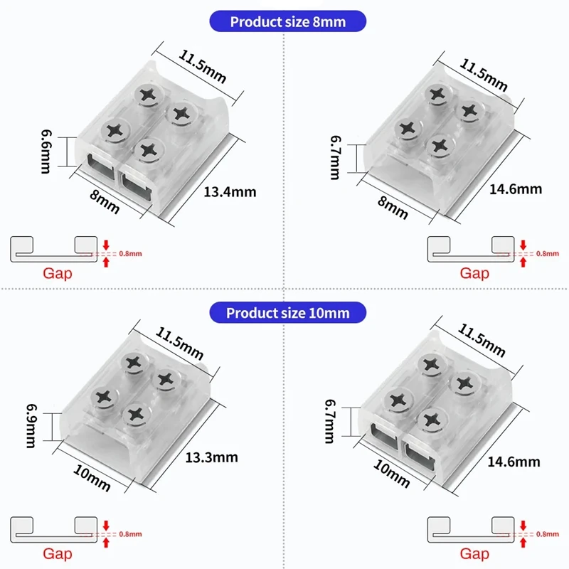 

10Pcs/lot 2Pin 8mm/10mm LED Strip Connector Screw Fixing Solder-free Connection Self-wiring Lamp Strip Connector Terminal