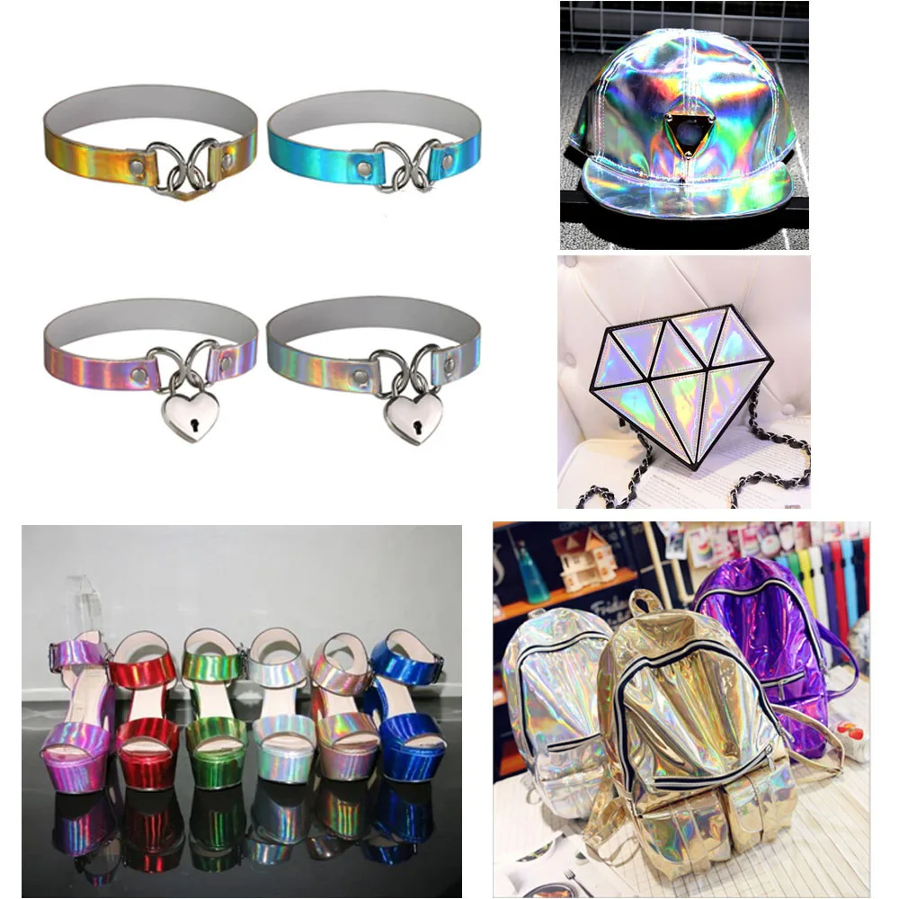 9pcs Sets Iridescent Holographic Laser PU Leather Fabric Vinyl Rainbow Hair Bow Handmade DIY Earring Craft Material 20x15CM