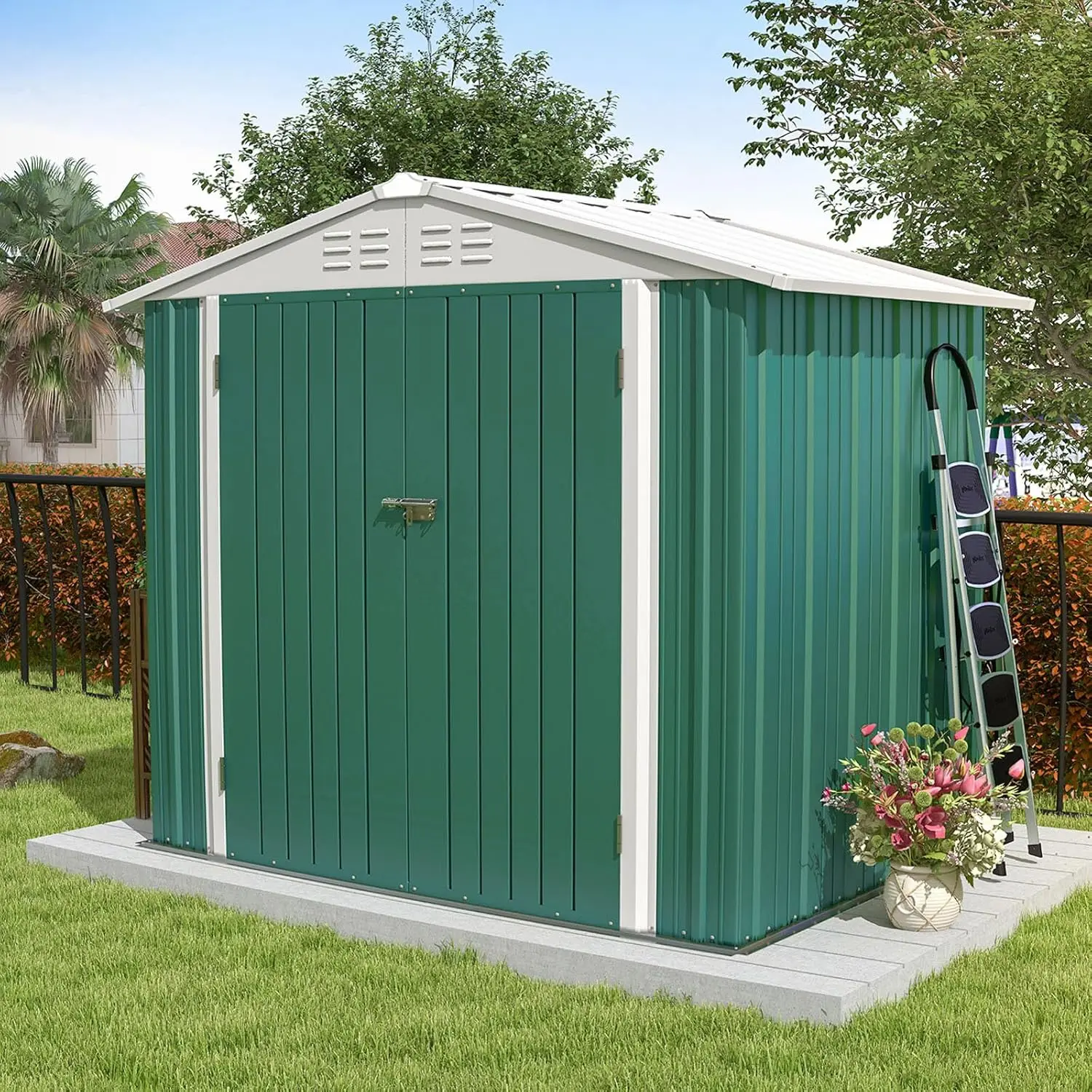 

6x4 FT Outdoor Storage Shed,Garden Tool Storage Shed with Sloping Roof and Double Lockable Door,Outdoor Shed for Garden Backyard