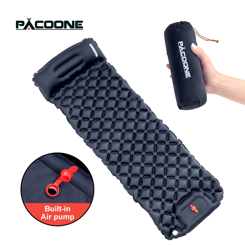 PACOONE Outdoor Camping Sleeping Pad Ultralight Air Mat Inflatable Mattress with Pillow Travel Portable Pad Folding Bed