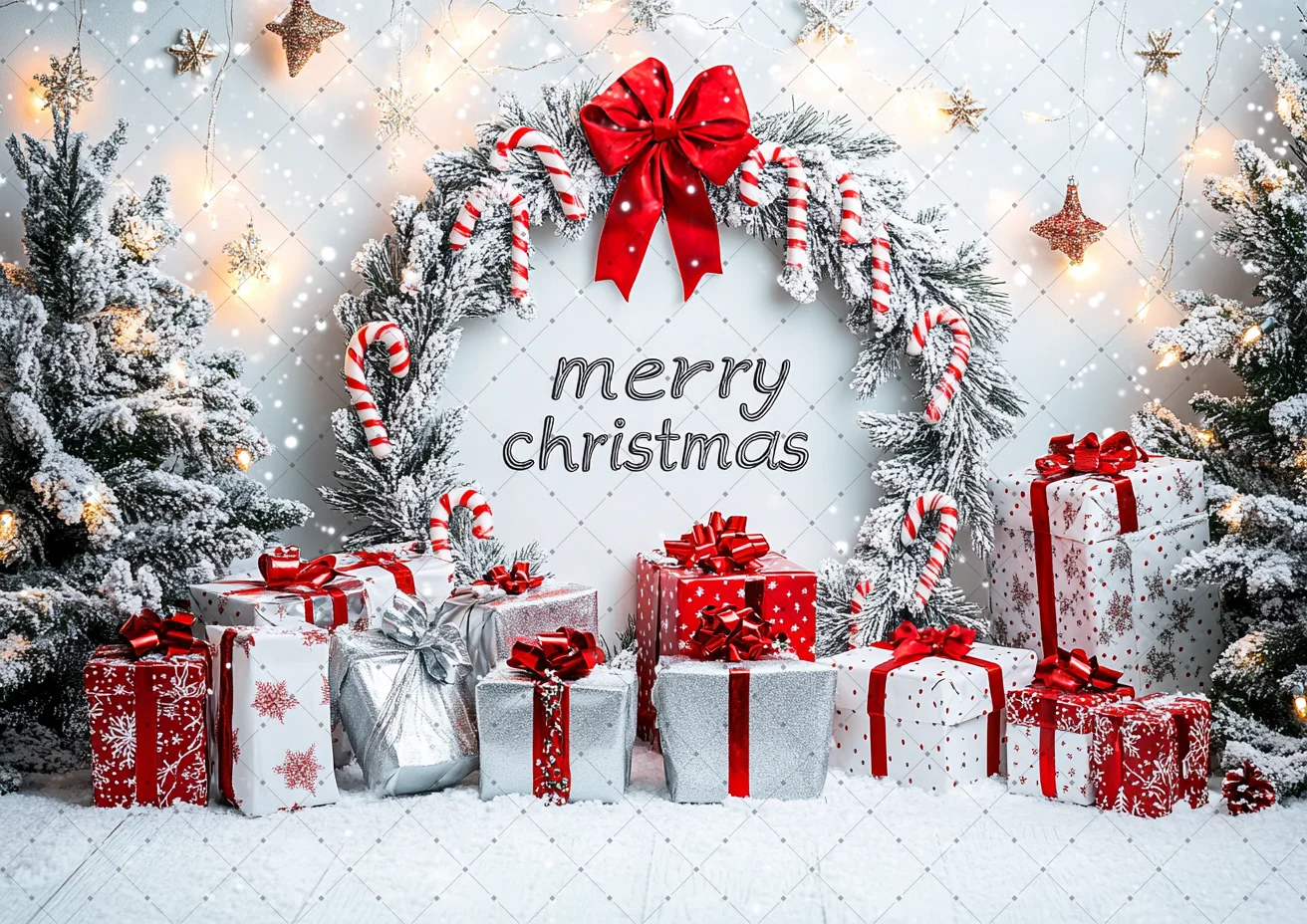 Merry Christmas Backdrop Xmas Tree Snowflake Candy Canes Photography Background Kids Baby Shower Portrait Banner Photo Studio