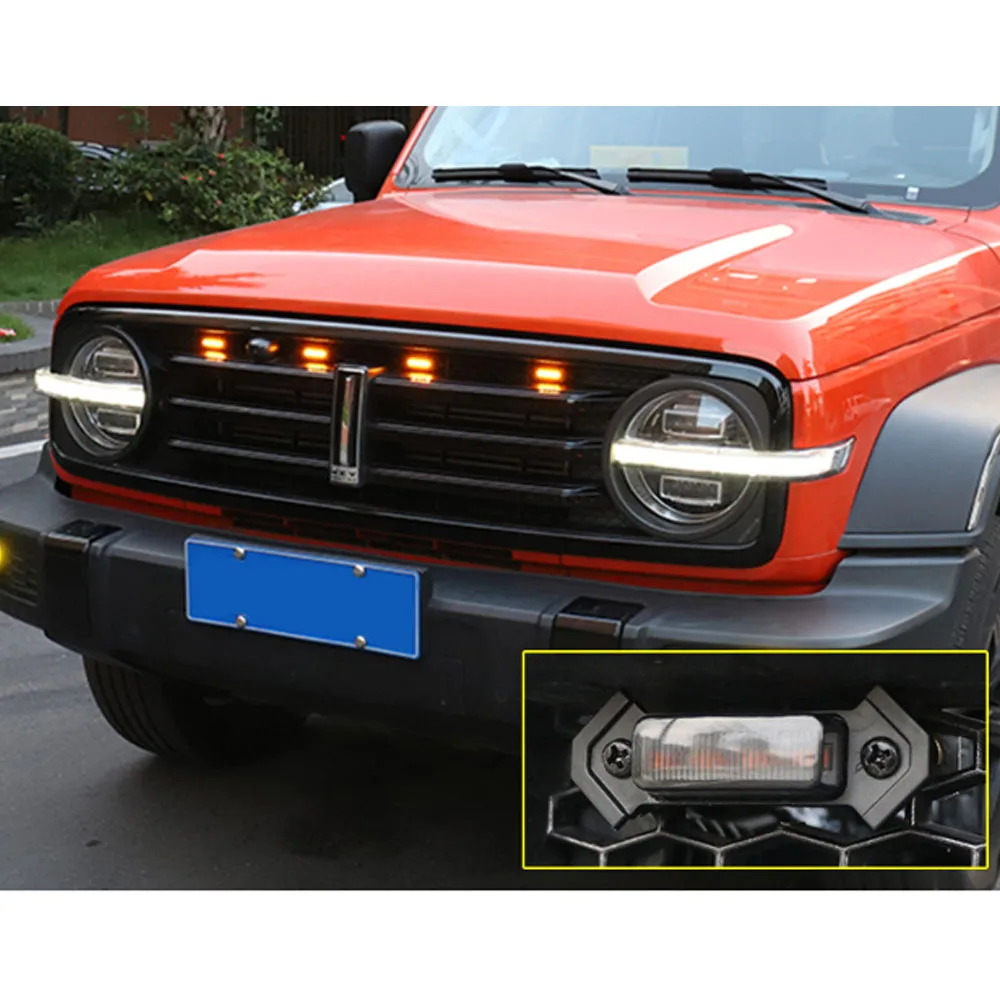 

4Pcs/set for TANK 300 LED Grille Light Yellow Amber Lights Wire Harness Daytime Running Grill Light Fog Lamp