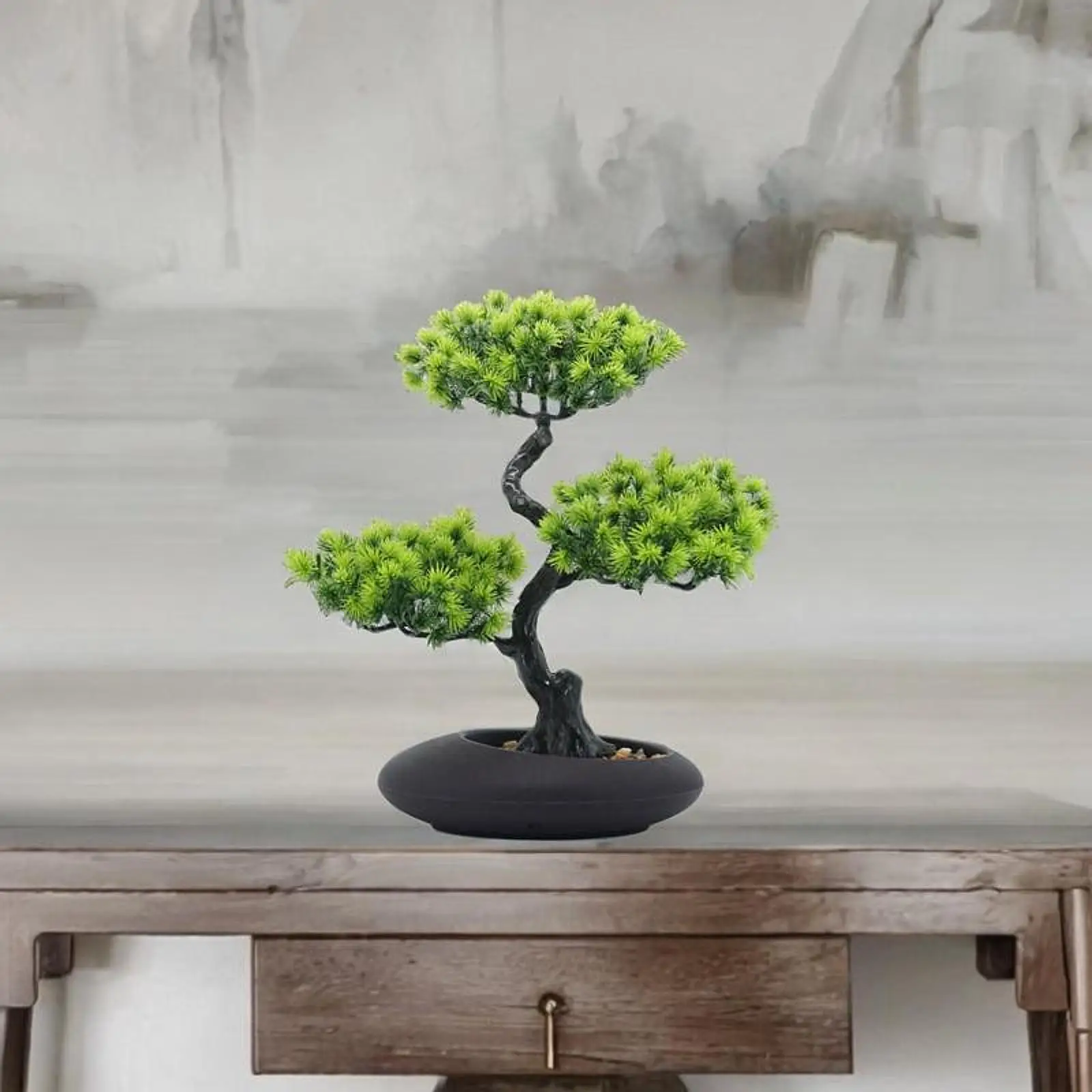 

Artificial Potted Greeting Pine Lifelike for Kitchen Dining Room Lightweight Light Green Artificial Cedar Tree Bonsai Indoor Far