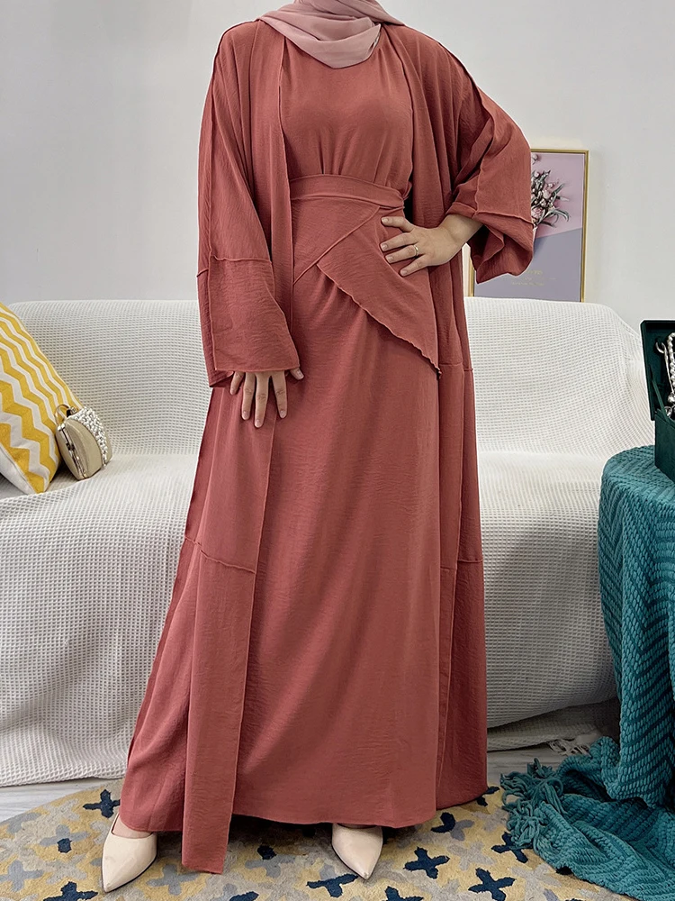 Three-Piece Set of Short Sleeve Dress, Wrap Skirt, Open Kimono, Jalabiyat, Moroccan Islamic Clothing, Muslim Ramadan Eid