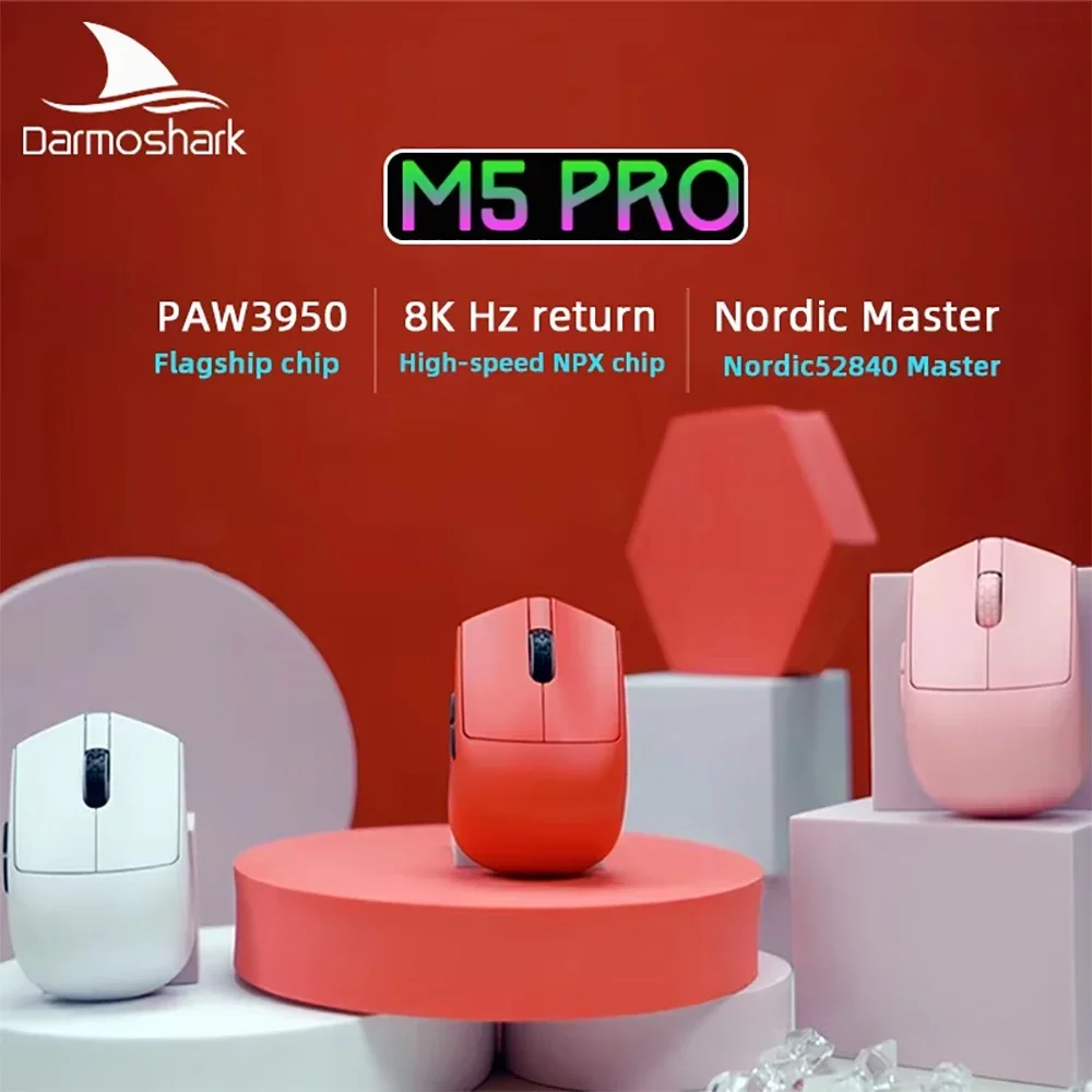 Darmoshark  M5 Pro Mouse PAW3950 Wireless 8K Bluetooth Tri-Mode Connection Gaming Macro Mouse 30000DPI N52840 38g Lightweight