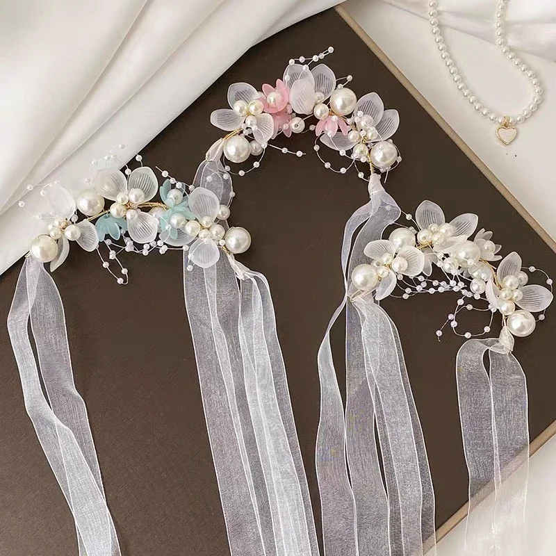 Princess Flower Crystal Headpiece Rhinestone Pearl Headband Alloy Floral Bridal Hair Accessories Wedding For Girls And Women