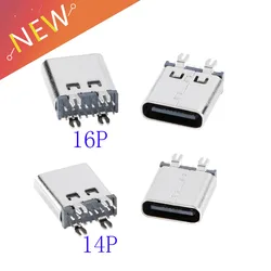10pcs Type C 14P 16Pin Socket Connector USB 3.1 Vertical Plug-in Board Female DIP 10.0H For PCB Design PD High Current Charging